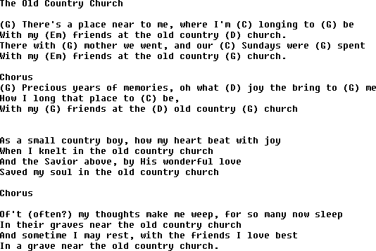 Bluegrass songs with chords - The Old Country Church